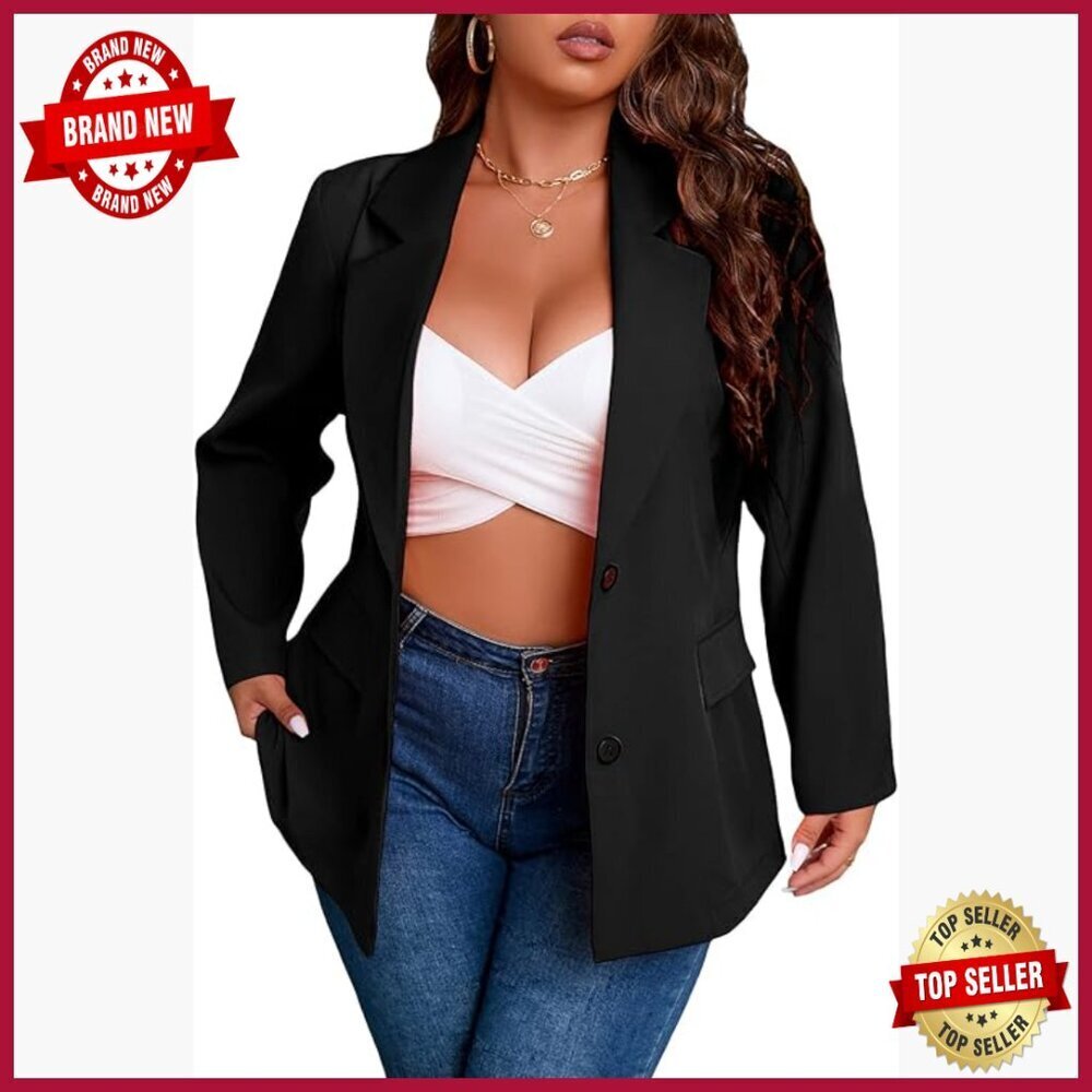 Plus Size Blazer Single Breasted Lapel Collar Casual Work Wear Polyester